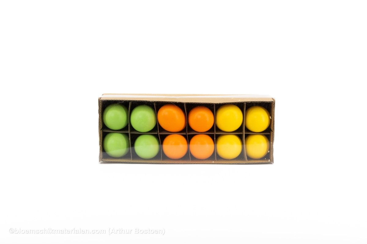 KIPPENEIEREN GEEL/ORANJE/GROEN 12ST - bloemschikmaterialen.com