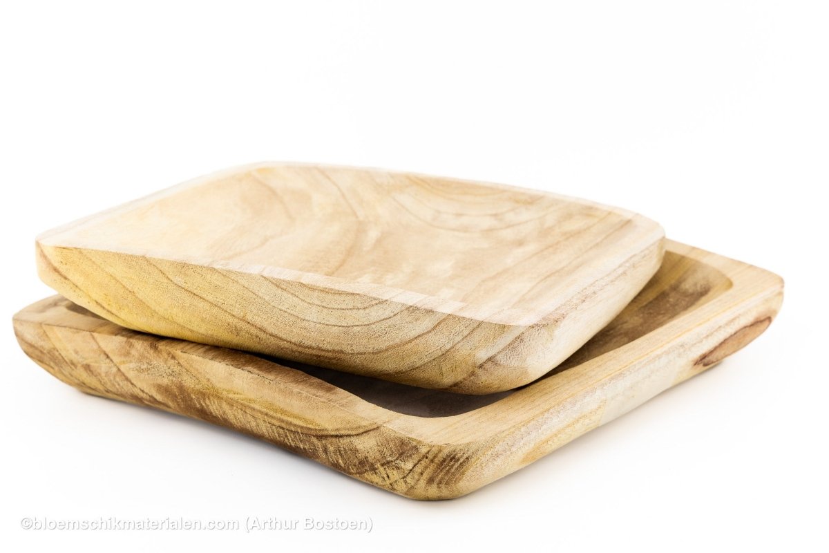 SCHAAL VIERKANT 30X30X5CM PAULOWNIA NATUREL - bloemschikmaterialen.com