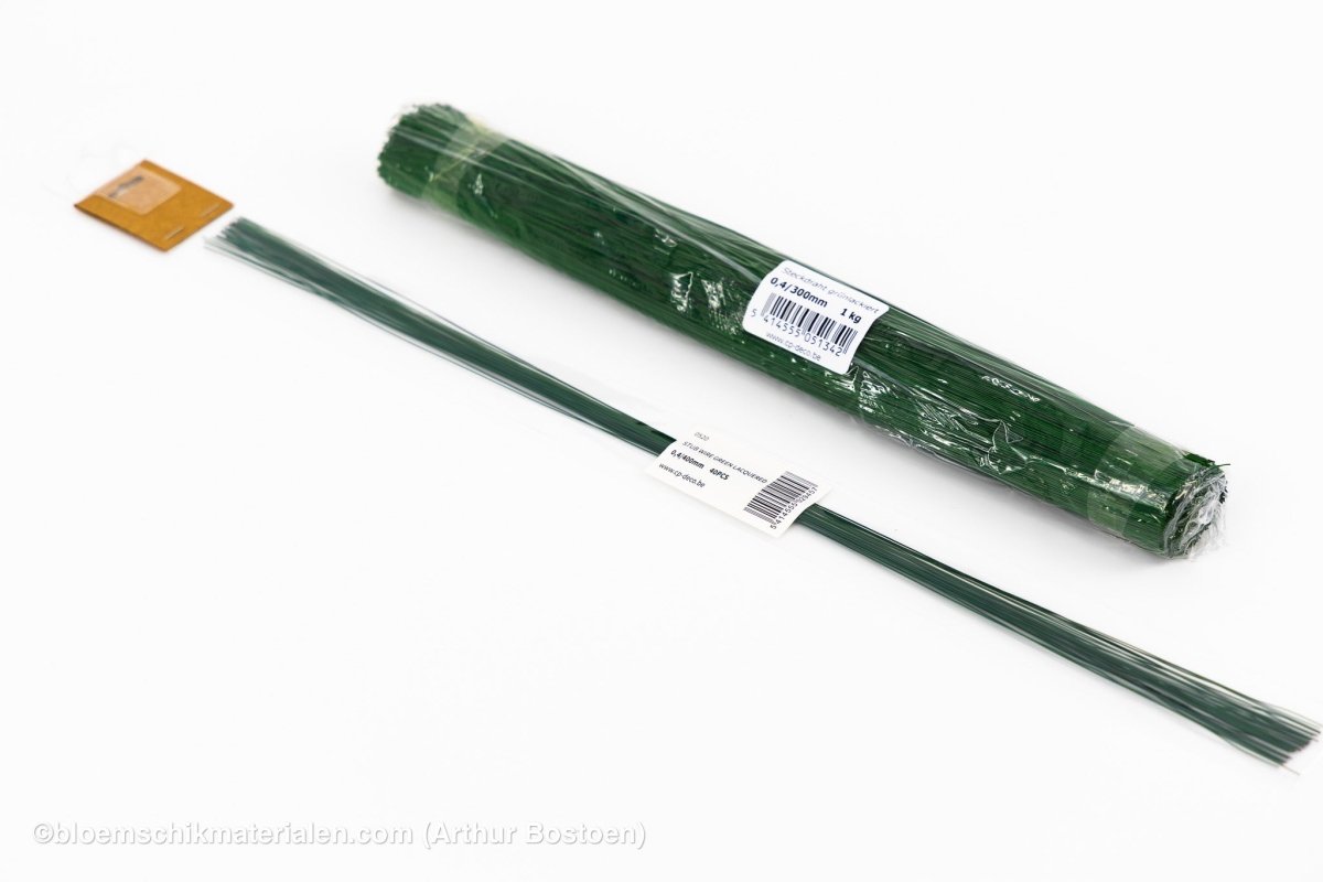 STEEKDRAAD GROENGELAKT 0.4X400mm (40 stuks) - bloemschikmaterialen.com