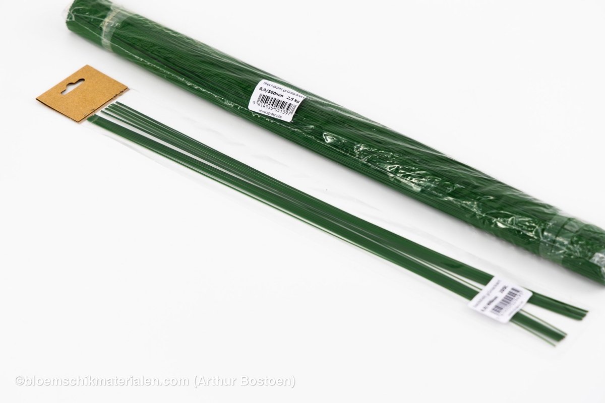 STEEKDRAAD GROENGELAKT 0.9X400mm (20 stuks) - bloemschikmaterialen.com