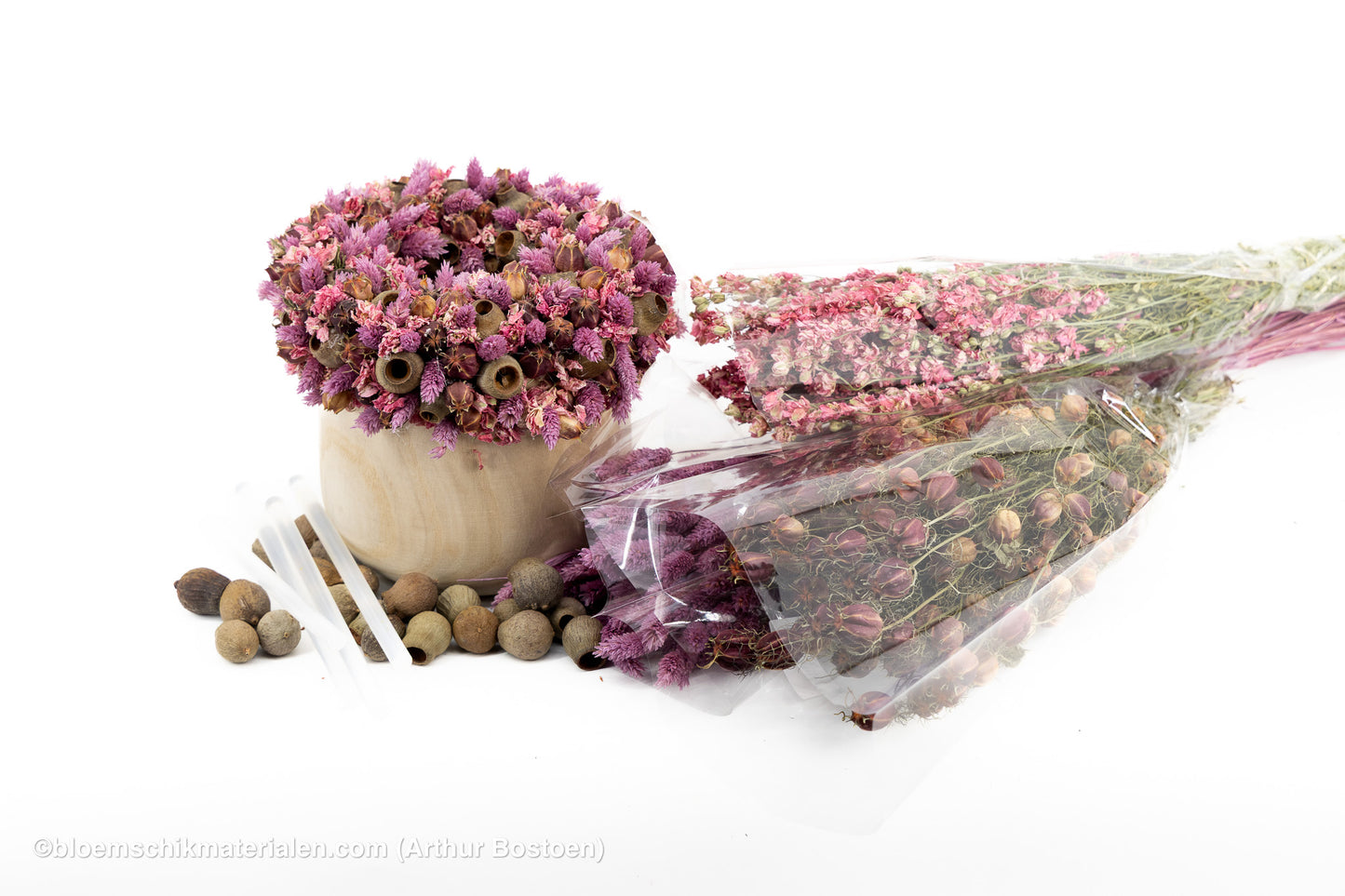 Boho droogbloemkrans op pot (20-25cm Ø)