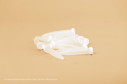 PLASTIC BUISJE 7,5CC 8X1,5CM 10ST (BLOEMFLESJE/PIPET)