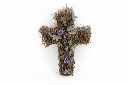 Kruis Grafstukje met Hortensia (naturel) (±30cm)