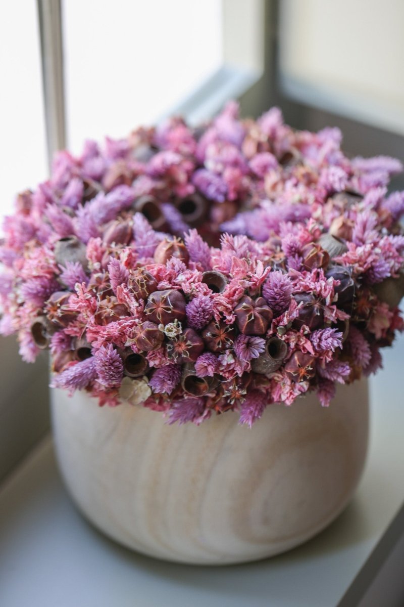 Boho droogbloemkrans op pot (20-25cm Ø) - bloemschikmaterialen.com