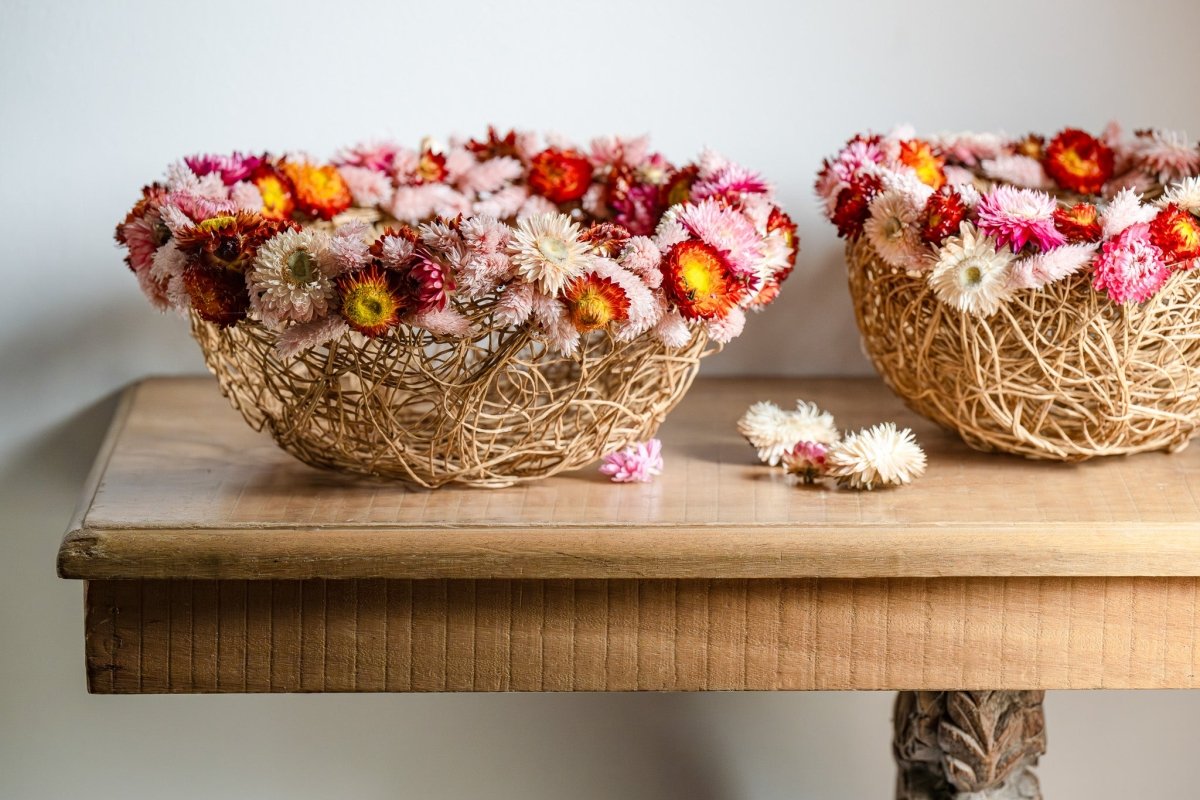 Draadmanden met Droogbloemen (duo) - bloemschikmaterialen.com