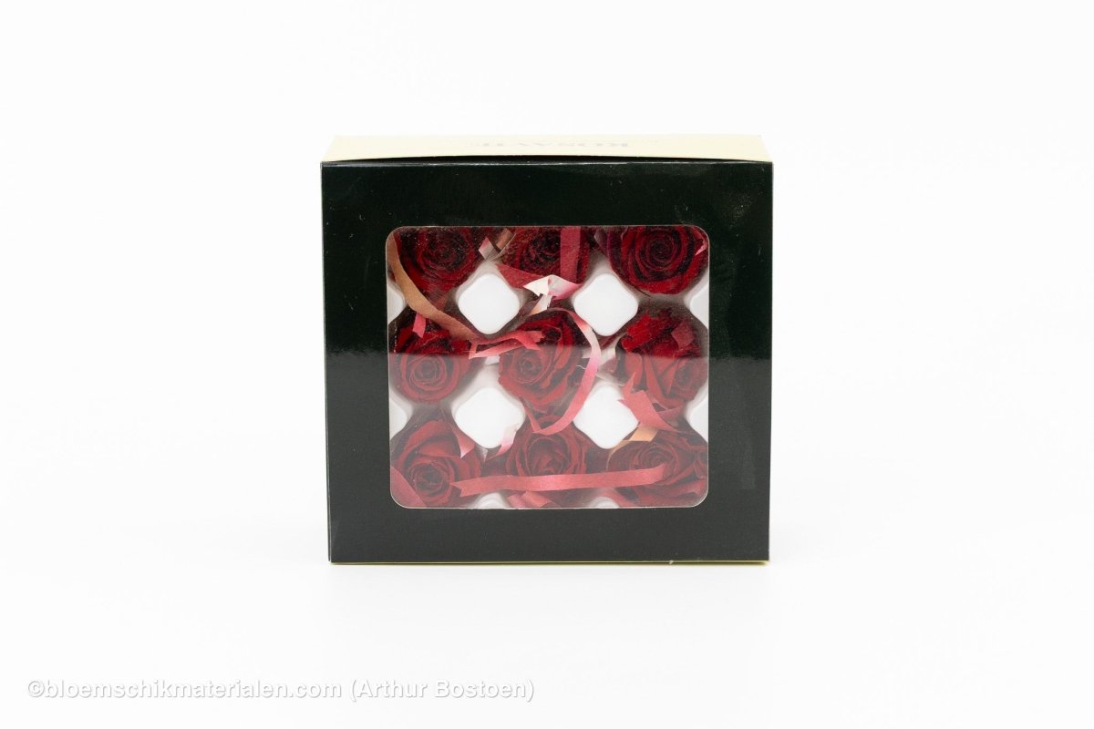 GECONSERVEERDE ROOS (KITTY) +/ - 3.5CM BORDEAUX 9ST - bloemschikmaterialen.com