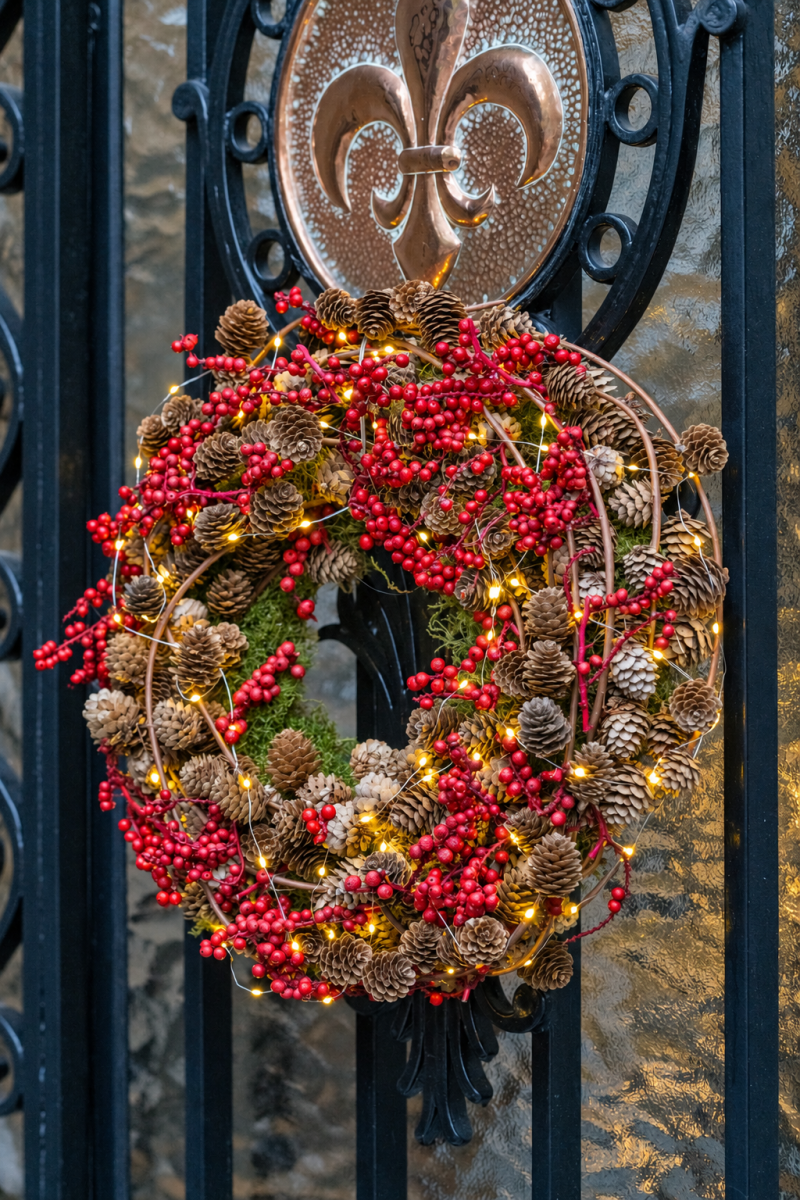 Groene Kerstkrans met Larix & Lichtjes (⌀ 35cm) - bloemschikmaterialen.com