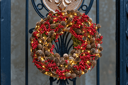 Groene Kerstkrans met Larix & Lichtjes (⌀ 35cm) - bloemschikmaterialen.com