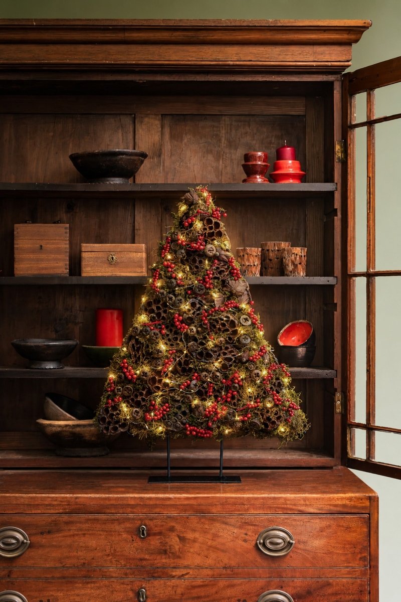 Kerstboom met lichtjes, eucalyptus & canella (Pakket) - bloemschikmaterialen.com