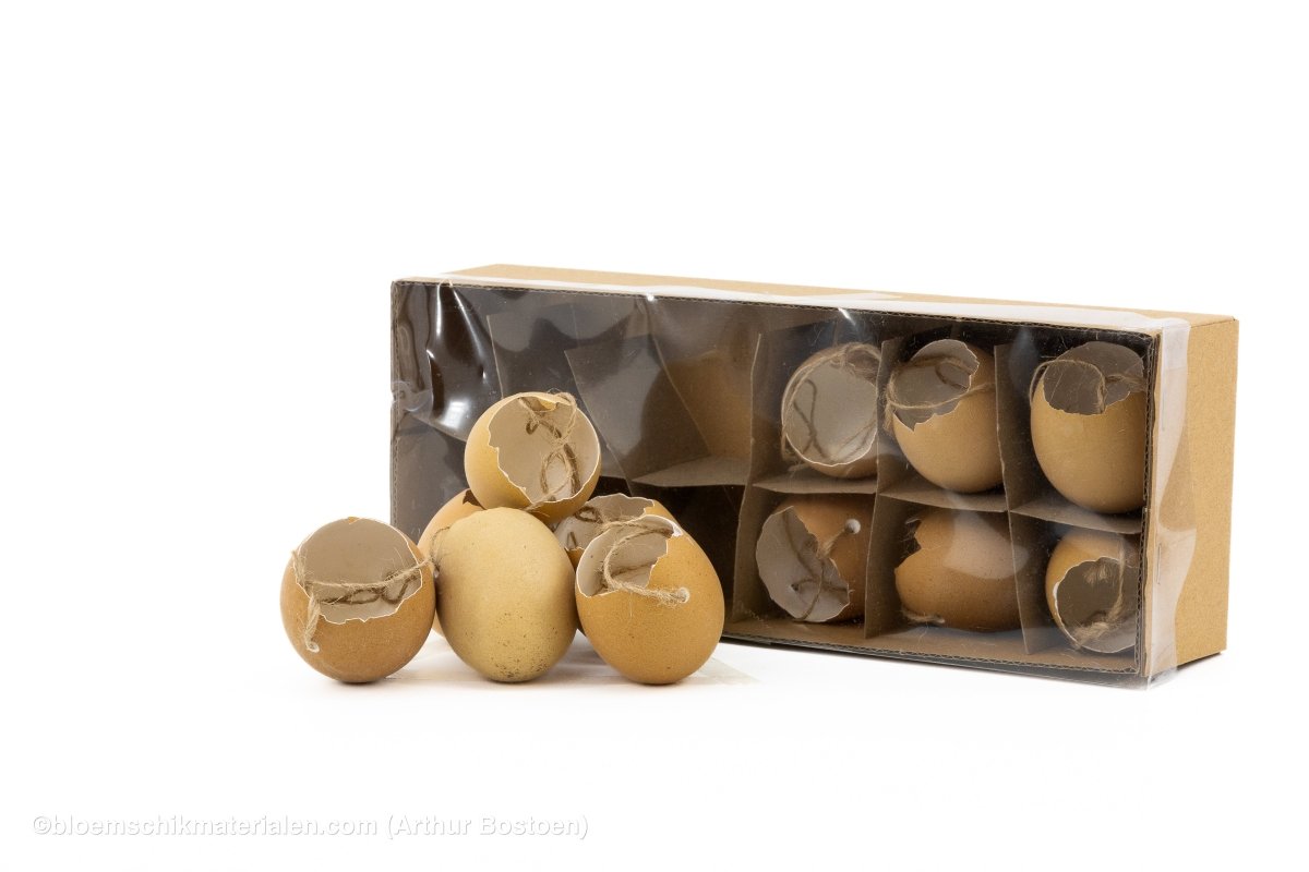 KIPPENEIEREN BRUIN OPEN MET TOUW 12ST - bloemschikmaterialen.com