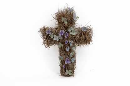 Kruis Grafstukje met Hortensia (naturel) (±30cm) - bloemschikmaterialen.com