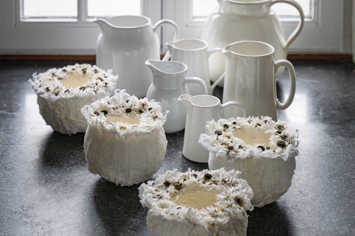 Kwartet Cocons van Moerbeischors (± 15 cm Ø) - bloemschikmaterialen.com