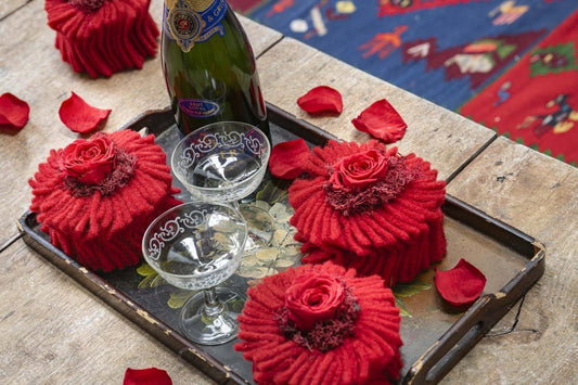 Kwartet van Rozen in vilt - bloemschikmaterialen.com