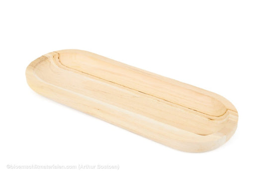 SCHAAL LANG 40X15X2.5CM AFGEROND PAULOWNIA NATUREL - bloemschikmaterialen.com