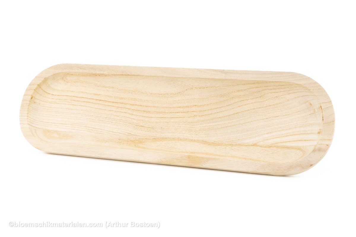 SCHAAL LANG 50X15X2.5CM AFGEROND PAULOWNIA NATUREL - bloemschikmaterialen.com