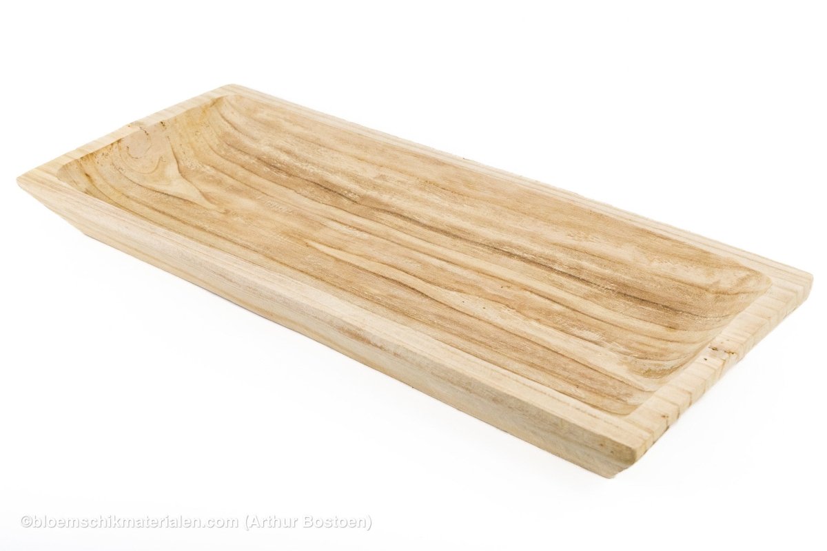 SCHAAL PAULOWNIA RECHTHOEKIG 70X30XH7CM NATUREL - bloemschikmaterialen.com