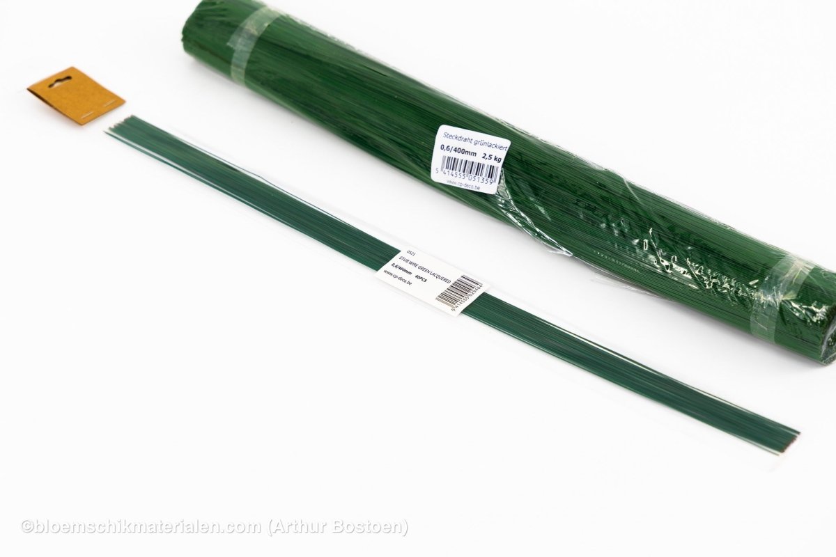 STEEKDRAAD GROENGELAKT 0.6X400mm (40 stuks) - bloemschikmaterialen.com