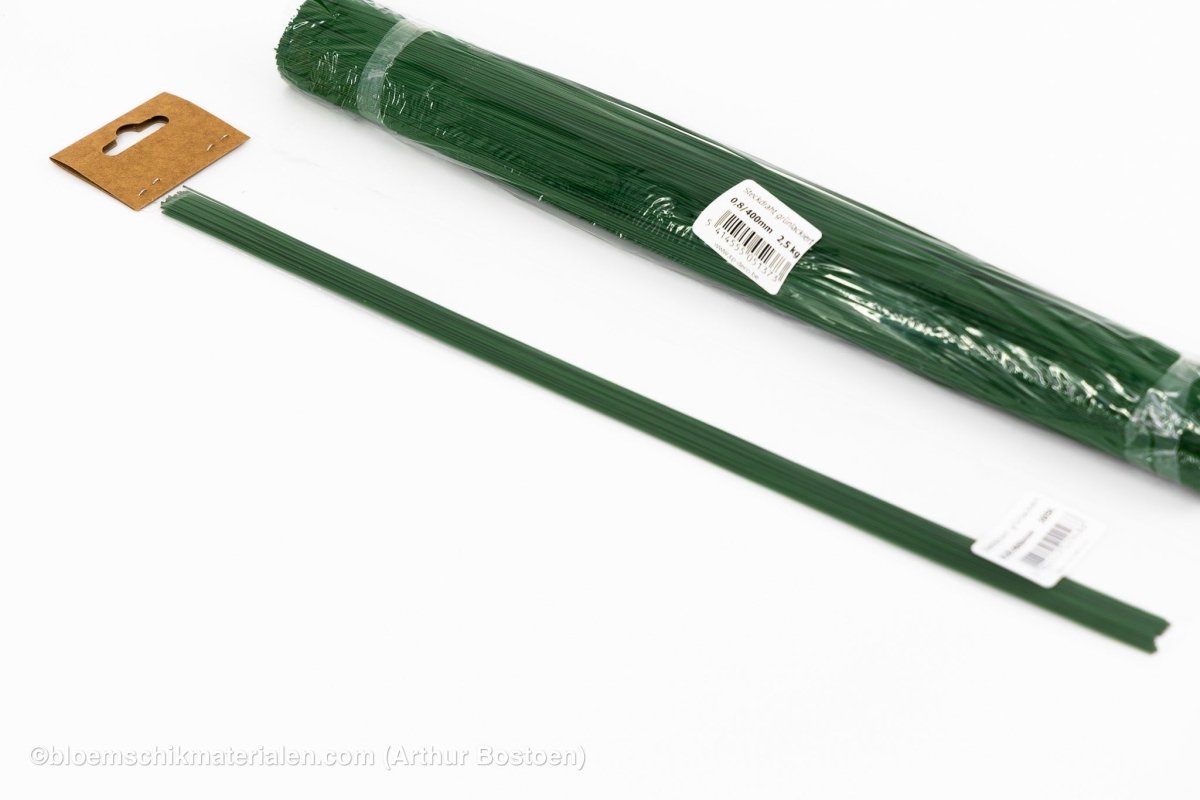 STEEKDRAAD GROENGELAKT 0.8X400mm (30 stuks) - bloemschikmaterialen.com