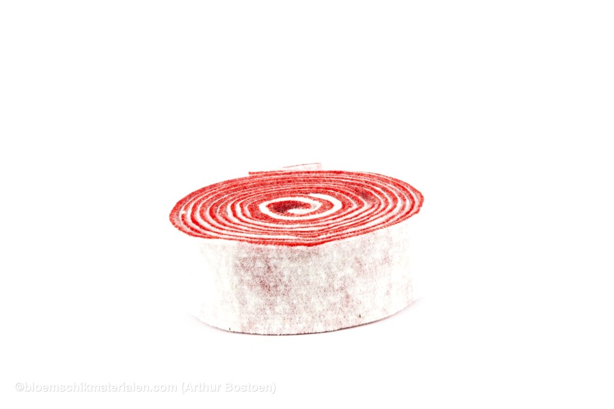 WOL VILT 7.5CM +/-5M 2 COLOURS WIT/ROOD - bloemschikmaterialen.com