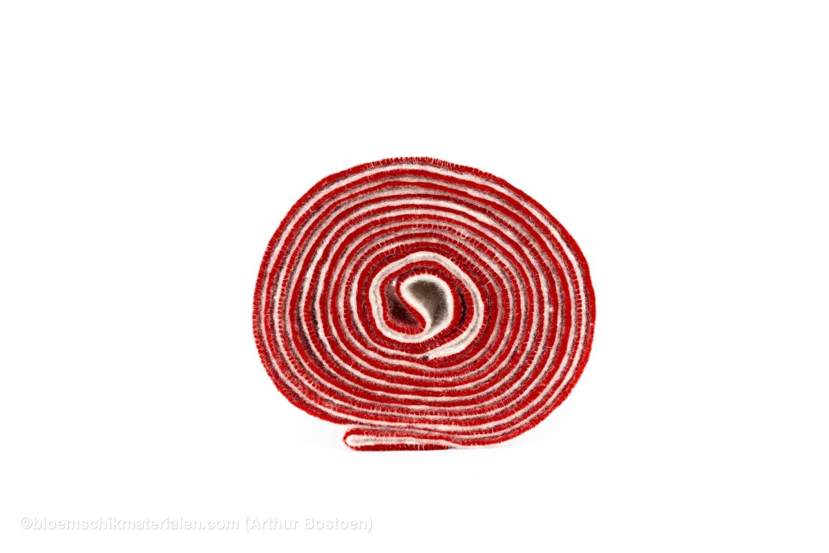 WOL VILT 7.5CM +/-5M 2 COLOURS WIT/ROOD - bloemschikmaterialen.com