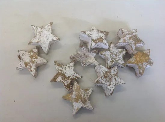 Cocosnoot sterren 4- 5 cm white met gold touch  (100 st)